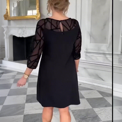 Elegantes schwarzes A-Linien-Kleid mit 3/4-Mesh-Ärmeln