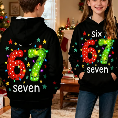 Kinder Weihnachts-Kapuzenpullover mit „67“ Grafik-Print