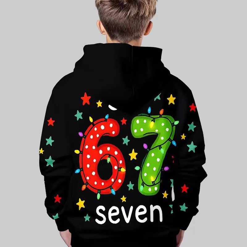 Kinder Weihnachts-Kapuzenpullover mit „67“ Grafik-Print
