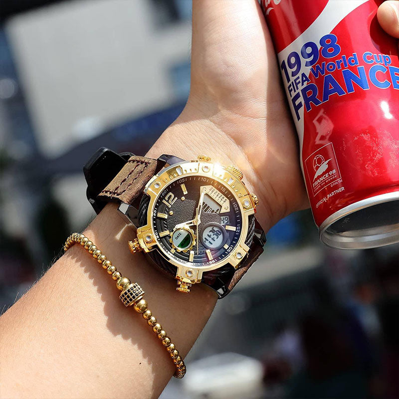 Multifunktionale Doppelanzeige 3ATM-Wasserfeste Herren-Quarz-Sportuhr – Steigere deinen Stil und deine Leistung!