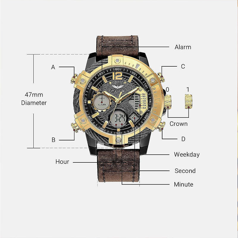 Multifunktionale Doppelanzeige 3ATM-Wasserfeste Herren-Quarz-Sportuhr – Steigere deinen Stil und deine Leistung!