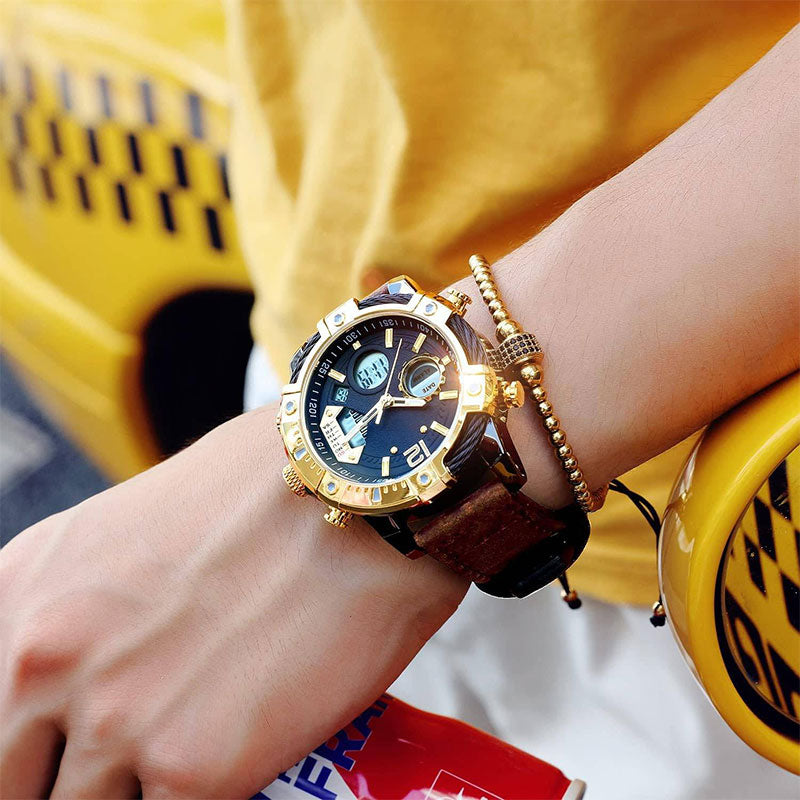 Multifunktionale Doppelanzeige 3ATM-Wasserfeste Herren-Quarz-Sportuhr – Steigere deinen Stil und deine Leistung!