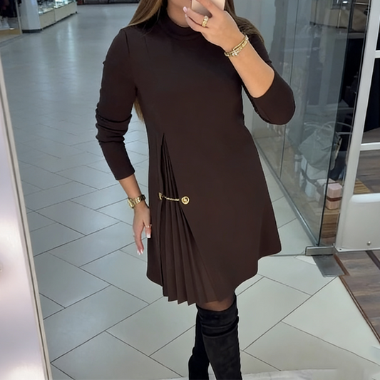 ⌛50 % auf alles! ⏰💖 Elegantes Langarmkleid mit Plissee-Einsätzen – feminint, flatternd & perfekt für jede Feier!💃