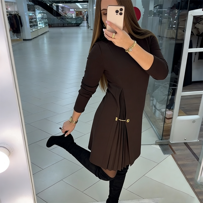 ⌛50 % auf alles! ⏰💖 Elegantes Langarmkleid mit Plissee-Einsätzen – feminint, flatternd & perfekt für jede Feier!💃