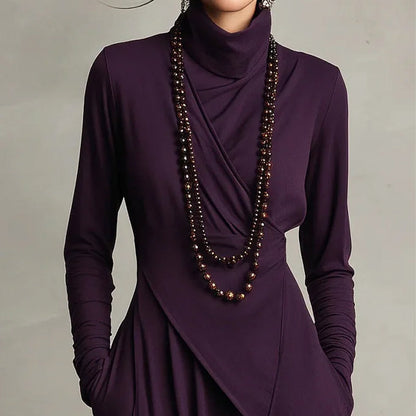 🧣Damen elegantes Maxikleid mit hohem Kragen und asymmetrischer Drapierung