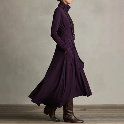 🧣Damen elegantes Maxikleid mit hohem Kragen und asymmetrischer Drapierung