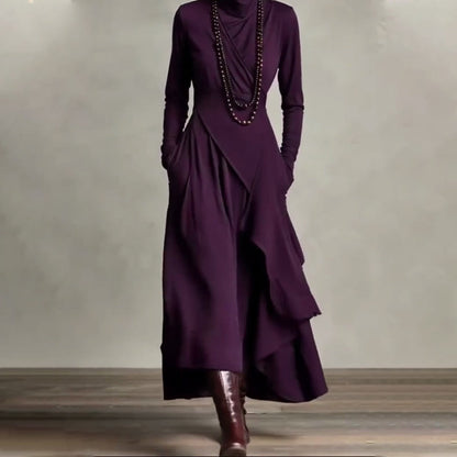🧣Damen elegantes Maxikleid mit hohem Kragen und asymmetrischer Drapierung