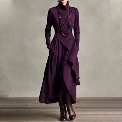 🧣Damen elegantes Maxikleid mit hohem Kragen und asymmetrischer Drapierung