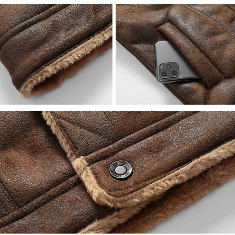 🔥Bestseller🔥 Herren-Outdoor-Lederjacke mit Fleecefutter ✈️Kostenloser Versand