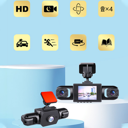 🚗  📹 Auto-Dashcam mit 4 Kameras und 360°-Rundumsicht – Volle Abdeckung, Nachtsicht & Loop-Aufnahme ⚡