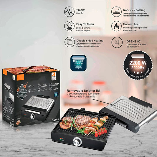 📢📢54 % RABATT !!🔥2200W Rauchfreier Indoors Grill mit Antihaft-Grillplatte
