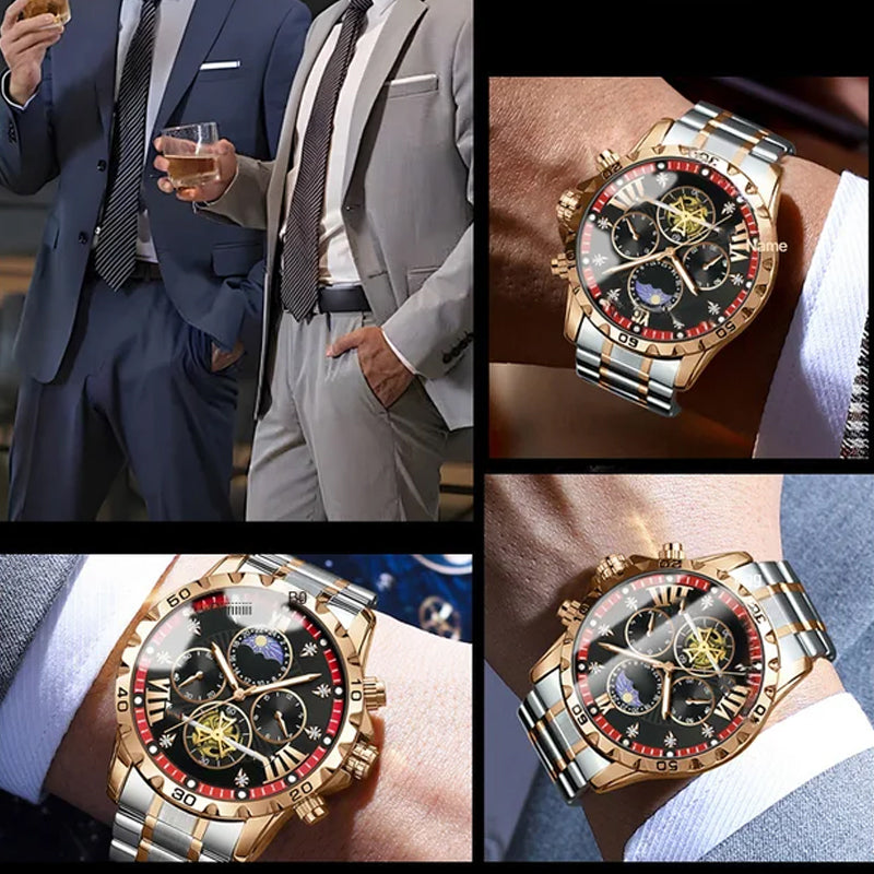 ⏳ Herrenleuchtendes wasserdichtes Schwungrad-Quarzuhr