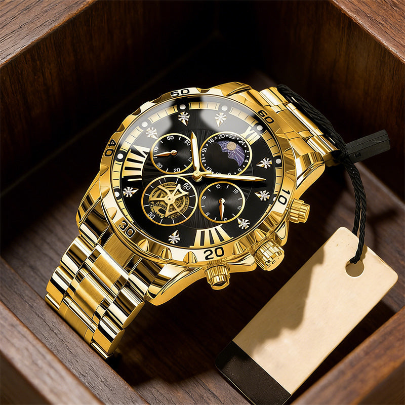 ⏳ Herrenleuchtendes wasserdichtes Schwungrad-Quarzuhr