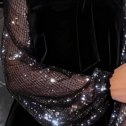 🔥Damen Paillettenkleid mit Schleife am Kragen