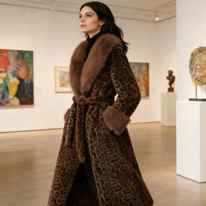 ⚡60 % RABATT !!⚡Damens Leopardenmuster-Mantel aus kuscheligem Kunstpelz mit Gürtel🧥