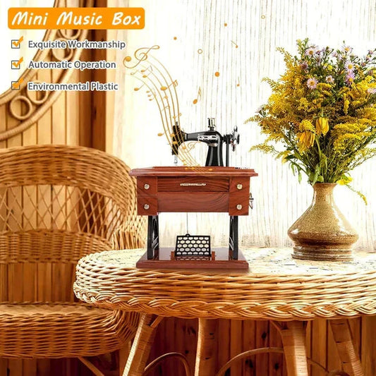🎵 Mini-Nähmaschine aus Holz – Klassische Spieluhr mit zeitlosem Design🪡