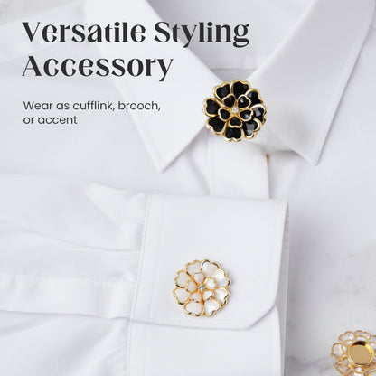 🌷60% RABATT✨Zweiteiliges Schmuckset: Manschettenknöpfe & Brosche mit Rhinestone-Blütendesign ✨🌷 Vielseitig tragbar – Für festliche Anlässe & elegante Alltagsakzente