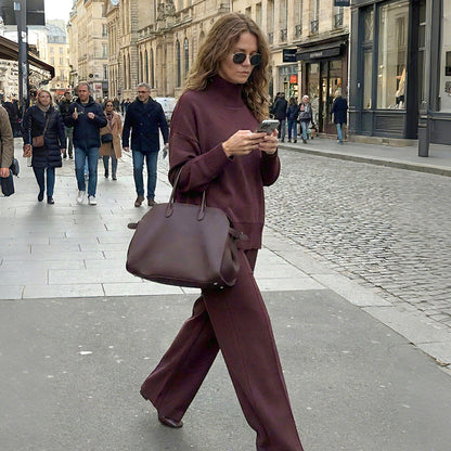 🧣Sweatshirt mit hohem Kragen und seitlichem Reißverschluss & Hose im Set