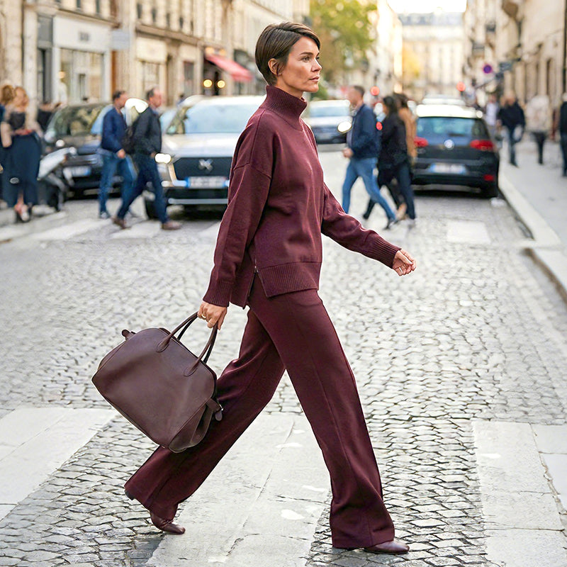 🧣Sweatshirt mit hohem Kragen und seitlichem Reißverschluss & Hose im Set