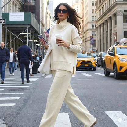 Sweatshirt mit hohem Kragen und seitlichem Reißverschluss & Hose im Set🔥Kauf 2 Artikel versandkostenfrei