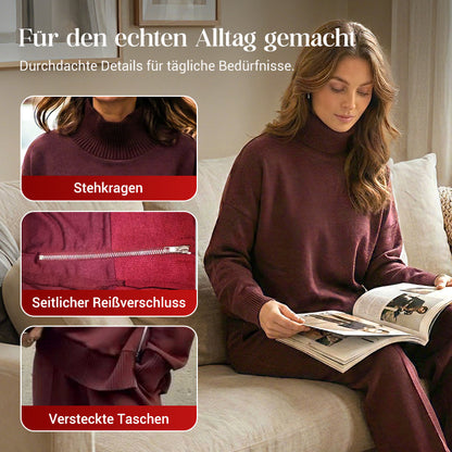 Sweatshirt mit hohem Kragen und seitlichem Reißverschluss & Hose im Set🔥Kauf 2 Artikel versandkostenfrei