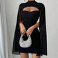 🧡 ✨Ausgeschnittenes, geripptes Kleid für Damen mit Chiffon-Cape