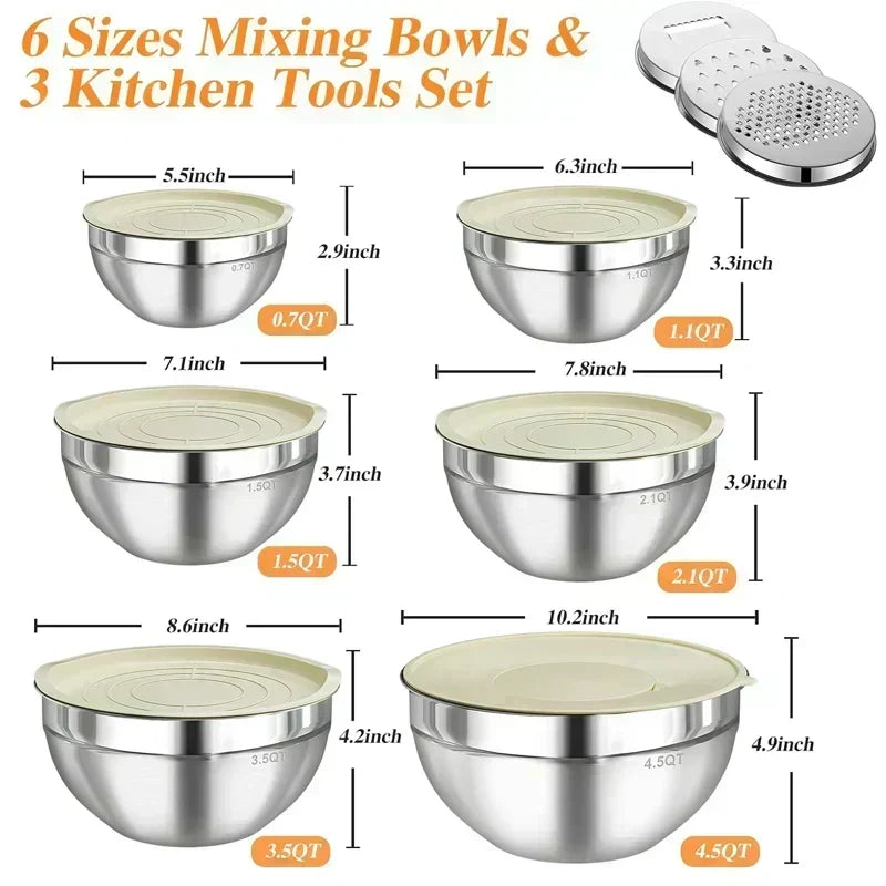 🛍️ 50% RABATT! 🥣 6-teiliges Edelstahl-Schüssel-Set mit Deckel – Spritzschutz, vielseitig & stapelbar – Ideal für Salat, Backen & Aufbewahrung ✨