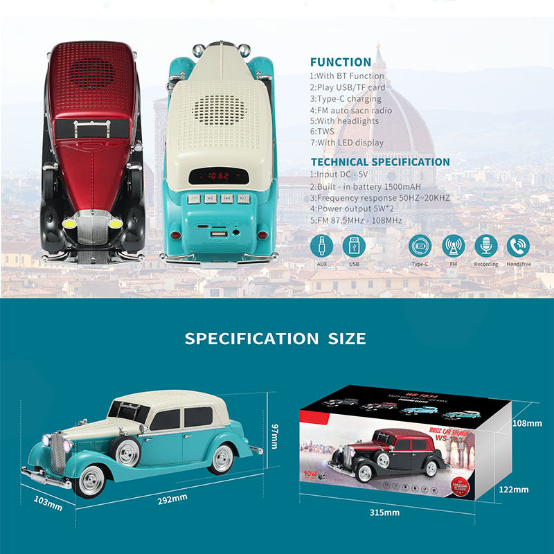 Vintage-Auto-Bluetooth-Lautsprecher mit Stereoklang