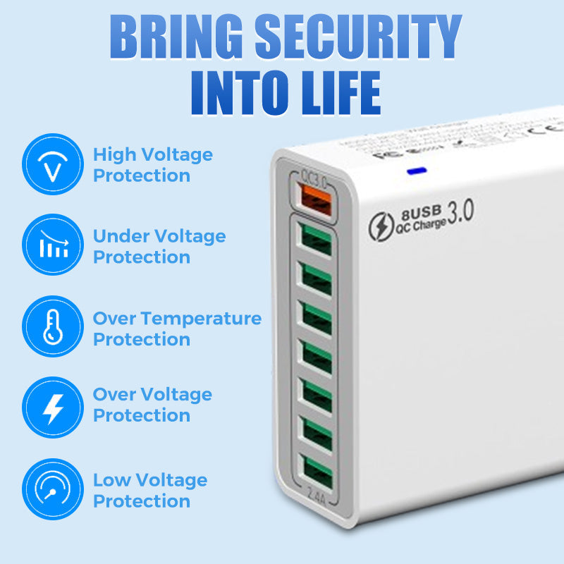 ⚡8-Port-USB-Schnellladeladegerät für Mobiltelefone