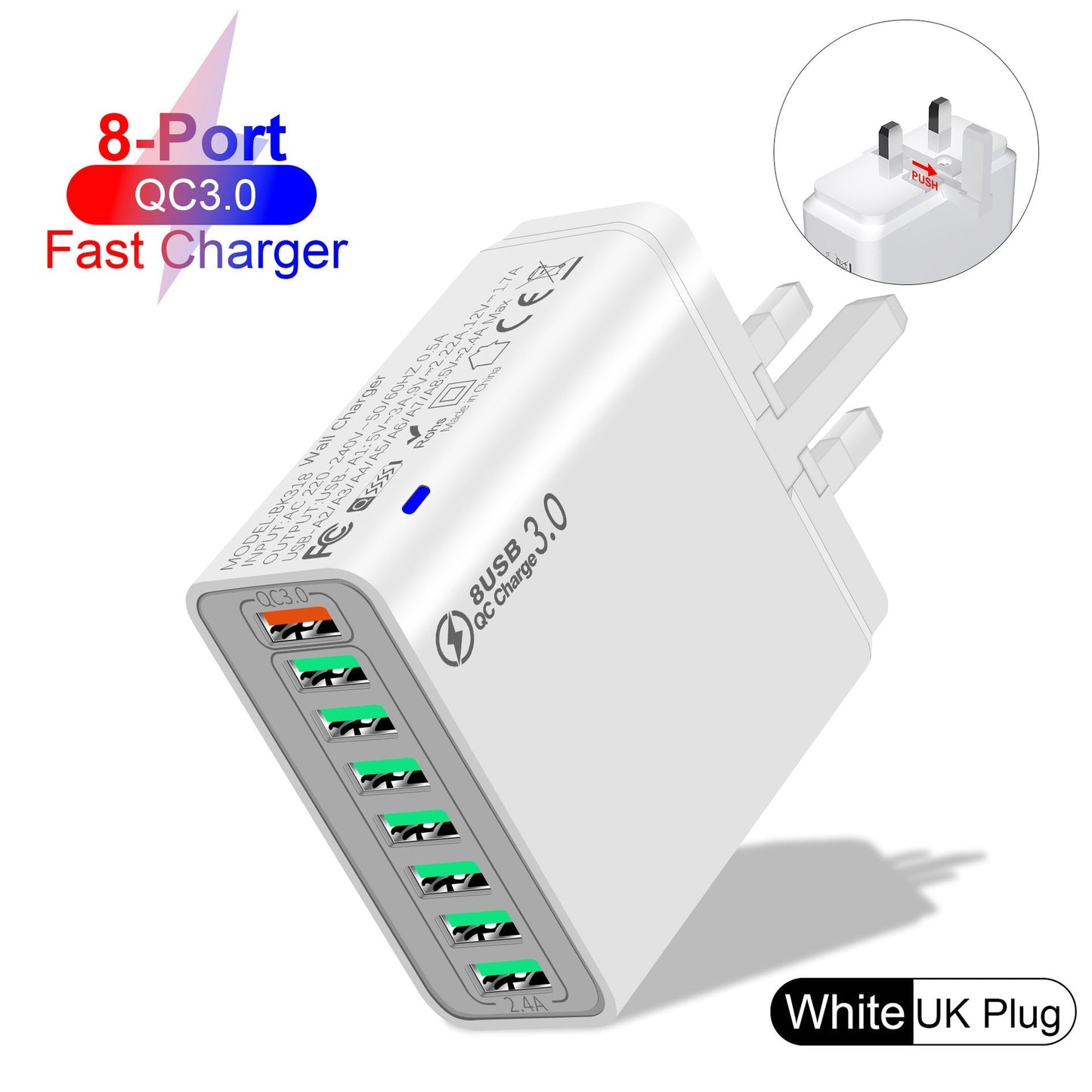 ⚡8-Port-USB-Schnellladeladegerät für Mobiltelefone