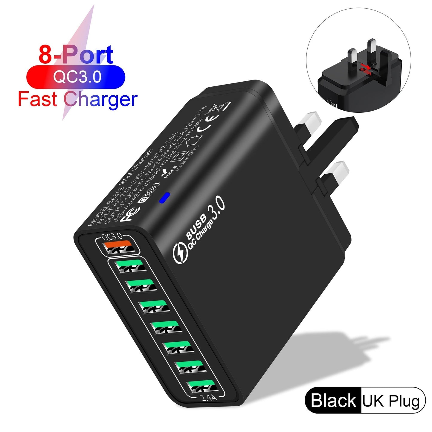 ⚡8-Port-USB-Schnellladeladegerät für Mobiltelefone