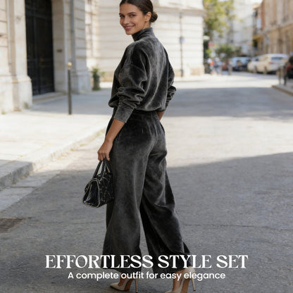 🧡✨Damen-Freizeit-Set: Warmes Oberteil & Weite Hose, 2-teilig