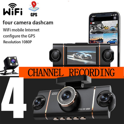 🚗 📹4-Channel HD Dashcam with Front Interior Rear Recording