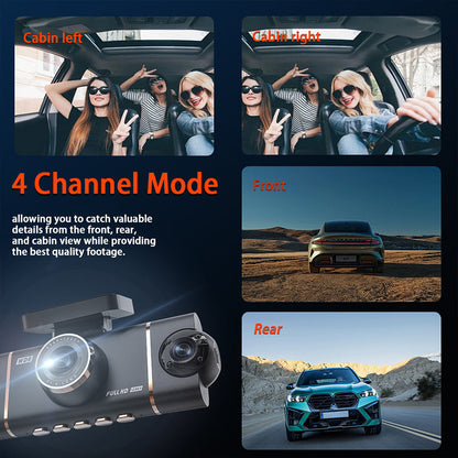 🚗 📹4-Channel HD Dashcam with Front Interior Rear Recording