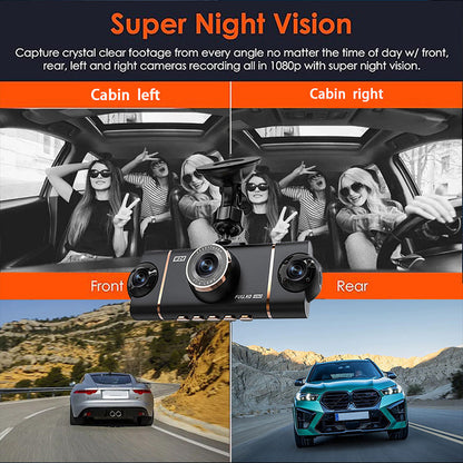🚗 📹4-Channel HD Dashcam with Front Interior Rear Recording