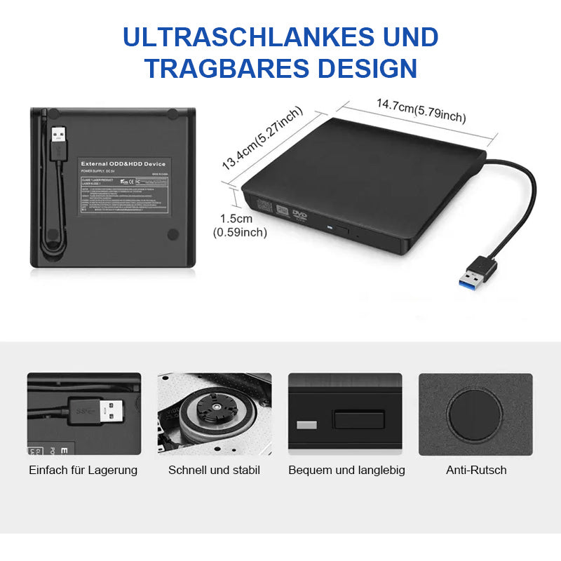 💿 USB-Externes CD/DVD-Laufwerk – Plug & Play für alte Fotos, Musik & Dateien (ohne Laufwerk am Laptop?) ✨