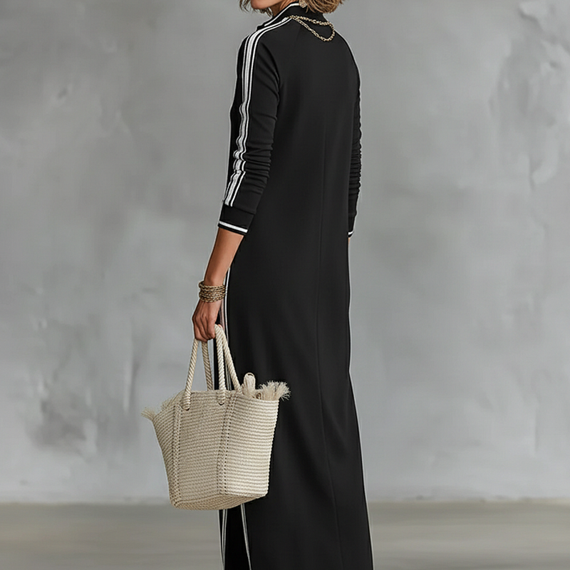 👗✨Minimalist Button-Down Collar Dress with Contrast Trim