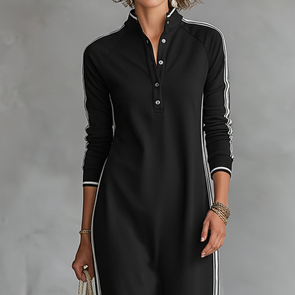 👗✨Minimalist Button-Down Collar Dress with Contrast Trim