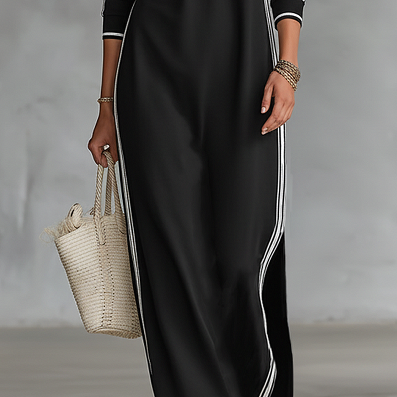 👗✨Minimalist Button-Down Collar Dress with Contrast Trim