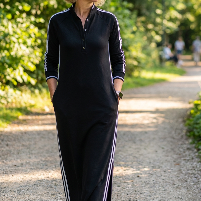 👗✨Minimalist Button-Down Collar Dress with Contrast Trim