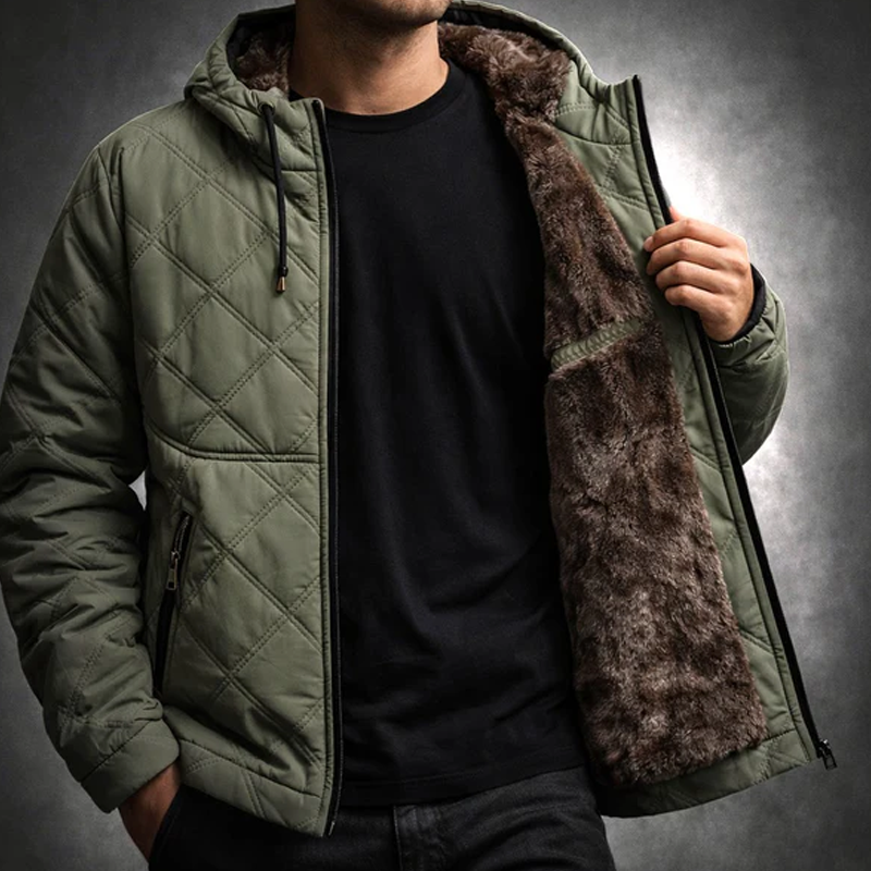 Men's Plush-Lined Hooded Winter Jacket