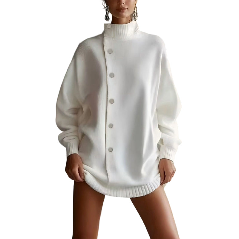 Damen-Strickjacke mit hohem Kragen und Knöpfen