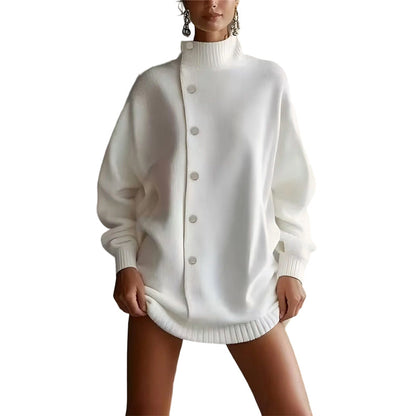 Damen-Strickjacke mit hohem Kragen und Knöpfen