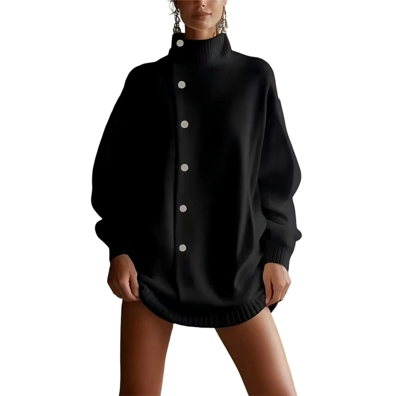 Damen-Strickjacke mit hohem Kragen und Knöpfen