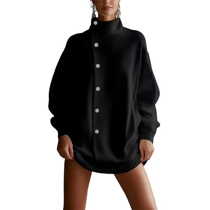 Damen-Strickjacke mit hohem Kragen und Knöpfen