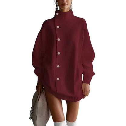 Damen-Strickjacke mit hohem Kragen und Knöpfen