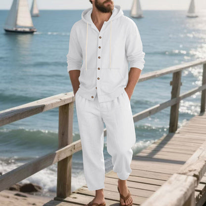 Männer lockere Kapuze Langärmel Top & Wide-Leg Hose 2-teiliges Set