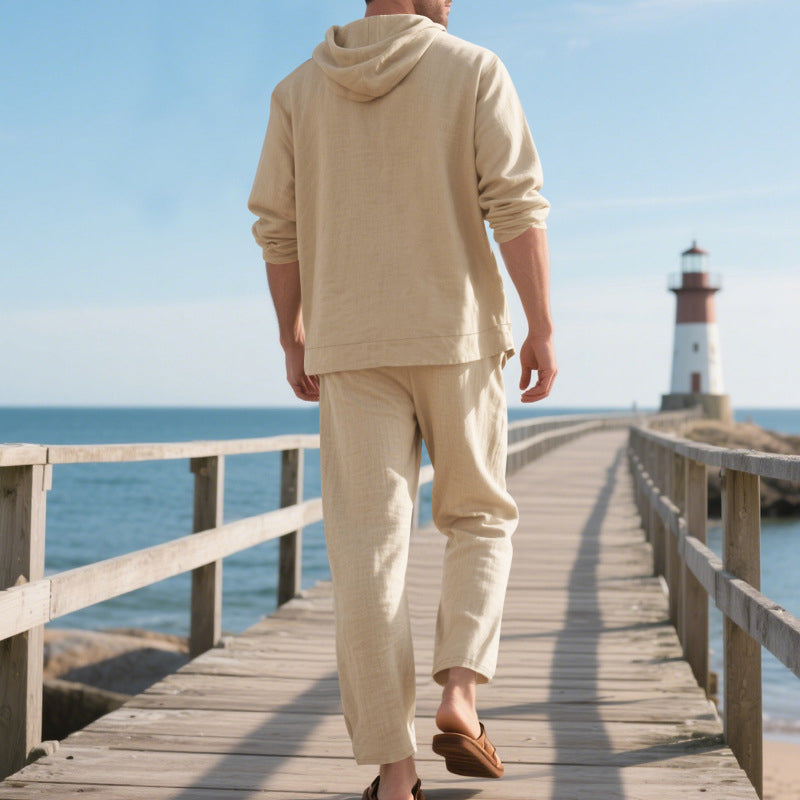 Männer lockere Kapuze Langärmel Top & Wide-Leg Hose 2-teiliges Set