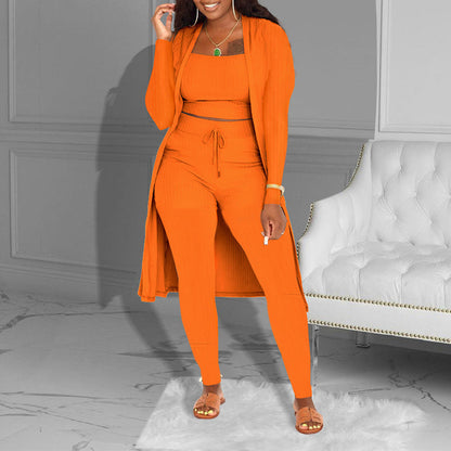 💃🔥Lässiges 3-teiliges Strickset – Cropped Top, Cardigan & Hose💞