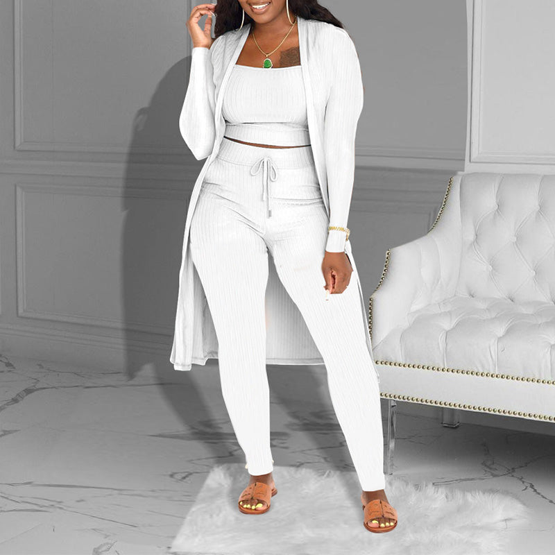 💃🔥Lässiges 3-teiliges Strickset – Cropped Top, Cardigan & Hose💞